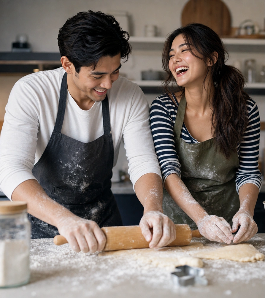 Michael and Daisy baking together